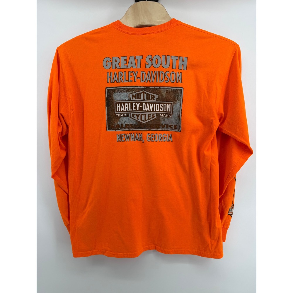 Harley Davidson Mens Long Sleeve Shirt Orange Attitude Flames‎ Newnan Georgia - Picture 8 of 11
